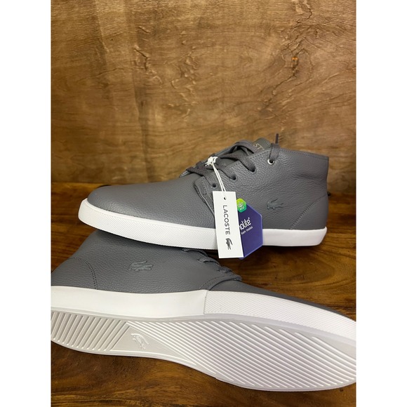 Lacoste Asparta 319 1 Mens Dark Grey Pebbled Leather Mid Top Sneakers 12 NEW - Picture 3 of 6